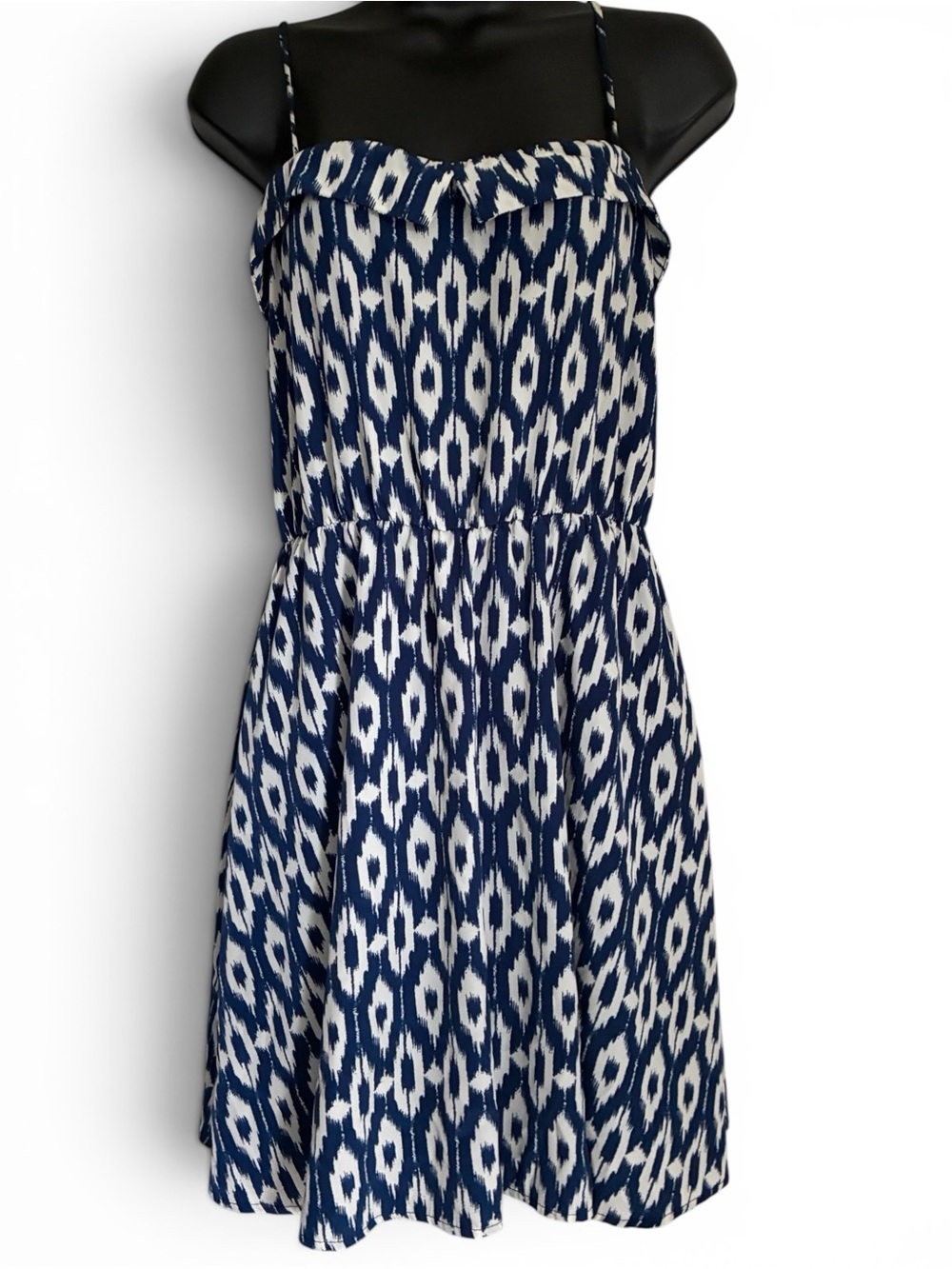Bohoglam Indie Folk Navy & White Ikat Print Mini Sundress Sz S